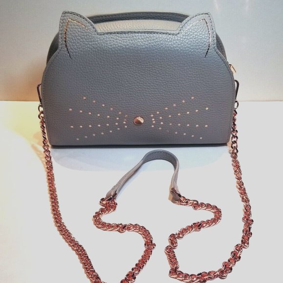 Ted Baker Kirstie Cat Leather Crossbody Bag / Clutch - Gray/Rose Gold - Picture 1 of 7